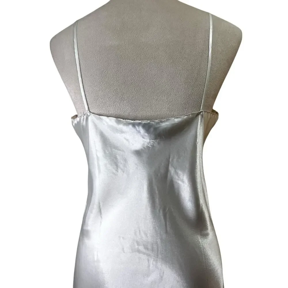 Vintage 90s Satin Bridal Slip Dress – Hand Embroidered, French Seams, Size L - Picture 6 of 11
